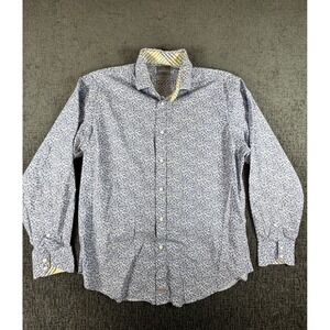 Thomas Dean Button Up Long Sleeve Shirt Mens Medium Blue Floral Flower Print